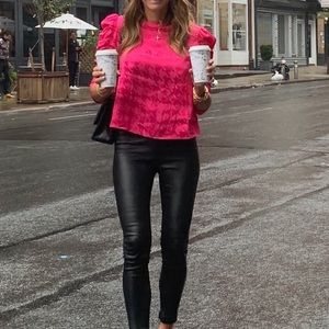 Hot pink satin skirt